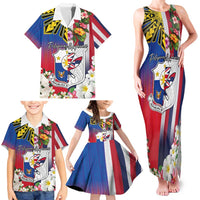 Personalised Hawaii and Philippines Together Family Matching Tank Maxi Dress and Hawaiian Shirt The Emblems with Cultural Symbols Blue-White-Red Tricolor LT03 - Polynesian Pride