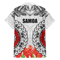 Samoa Siapo Ula Fala Family Matching Off Shoulder Maxi Dress and Hawaiian Shirt With Ginger Plant White Color LT03 - Polynesian Pride