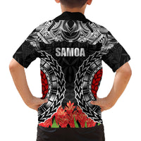 Samoa Siapo Ula Fala Family Matching Off Shoulder Long Sleeve Dress and Hawaiian Shirt With Ginger Plant Black Color LT03 - Polynesian Pride