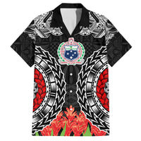Samoa Siapo Ula Fala Family Matching Summer Maxi Dress and Hawaiian Shirt With Ginger Plant Black Color LT03 Dad's Shirt - Short Sleeve Black - Polynesian Pride