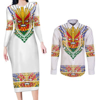 Haiti Flag Traditional Dashiki Couples Matching Long Sleeve Bodycon Dress and Long Sleeve Button Shirt White Color - Polynesian Pride