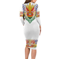 Haiti Flag Traditional Dashiki Family Matching Long Sleeve Bodycon Dress and Hawaiian Shirt White Color LT03 - Polynesian Pride