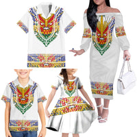 Haiti Flag Traditional Dashiki Family Matching Off The Shoulder Long Sleeve Dress and Hawaiian Shirt White Color LT03 - Polynesian Pride