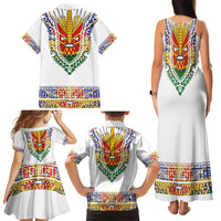 Haiti Flag Traditional Dashiki Family Matching Tank Maxi Dress and Hawaiian Shirt White Color LT03 - Polynesian Pride
