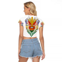 Haiti Flag Traditional Dashiki Raglan Cropped T Shirt White Color LT03 - Polynesian Pride