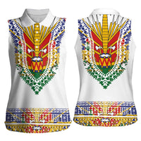 Haiti Flag Traditional Dashiki Women Sleeveless Polo Shirt White Color - Polynesian Pride