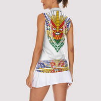 Haiti Flag Traditional Dashiki Women Sleeveless Polo Shirt White Color - Polynesian Pride