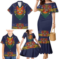 Haiti Flag Traditional Dashiki Family Matching Mermaid Dress and Hawaiian Shirt Black Color LT03 - Polynesian Pride