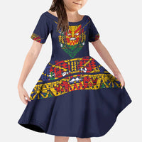 Haiti Flag Traditional Dashiki Family Matching Off The Shoulder Long Sleeve Dress and Hawaiian Shirt Black Color LT03 Daughter's Dress Black - Polynesian Pride