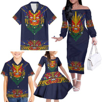 Haiti Flag Traditional Dashiki Family Matching Off The Shoulder Long Sleeve Dress and Hawaiian Shirt Black Color LT03 - Polynesian Pride