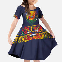 Haiti Flag Traditional Dashiki Family Matching Summer Maxi Dress and Hawaiian Shirt Black Color LT03 Daughter's Dress Black - Polynesian Pride