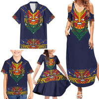 Haiti Flag Traditional Dashiki Family Matching Summer Maxi Dress and Hawaiian Shirt Black Color LT03 - Polynesian Pride