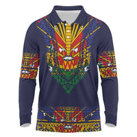 Haiti Flag Traditional Dashiki Long Sleeve Polo Shirt Black Color - Polynesian Pride
