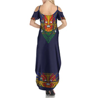 Haiti Flag Traditional Dashiki Summer Maxi Dress Black Color - Polynesian Pride
