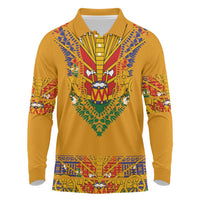 Haiti Flag Traditional Dashiki Long Sleeve Polo Shirt Yellow Color - Polynesian Pride