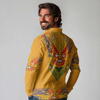 Haiti Flag Traditional Dashiki Long Sleeve Polo Shirt Yellow Color - Polynesian Pride