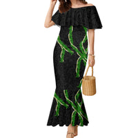 Hawaii Maile Lei Family Matching Mermaid Dress and Hawaiian Shirt Aloha Black Color LT03 Mom's Dress Black - Polynesian Pride