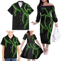 Hawaii Maile Lei Family Matching Off The Shoulder Long Sleeve Dress and Hawaiian Shirt Aloha Black Color LT03 - Polynesian Pride