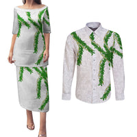 Hawaii Maile Lei Couples Matching Puletasi and Long Sleeve Button Shirt Aloha White Color LT03 White - Polynesian Pride