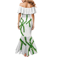 Hawaii Maile Lei Family Matching Mermaid Dress and Hawaiian Shirt Aloha White Color LT03 - Polynesian Pride