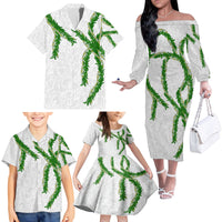 Hawaii Maile Lei Family Matching Off The Shoulder Long Sleeve Dress and Hawaiian Shirt Aloha White Color LT03 - Polynesian Pride