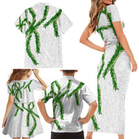 Hawaii Maile Lei Family Matching Short Sleeve Bodycon Dress and Hawaiian Shirt Aloha White Color LT03 - Polynesian Pride