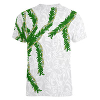 Hawaii Maile Lei Women V-Neck T-Shirt Aloha White Color