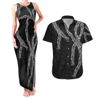 Hawaii Maile Lei Couples Matching Tank Maxi Dress and Hawaiian Shirt Aloha Grayscale Color