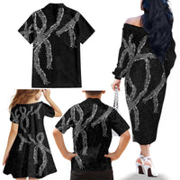 Hawaii Maile Lei Family Matching Off The Shoulder Long Sleeve Dress and Hawaiian Shirt Aloha Grayscale Color LT03 - Polynesian Pride