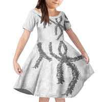 Hawaii Maile Lei Family Matching Off The Shoulder Long Sleeve Dress and Hawaiian Shirt Aloha The Grey Color LT03 Daughter's Dress Grey - Polynesian Pride