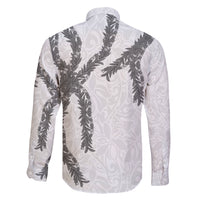 Hawaii Maile Lei Family Matching Off The Shoulder Long Sleeve Dress and Hawaiian Shirt Aloha The Grey Color LT03 - Polynesian Pride