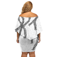 Hawaii Maile Lei Family Matching Off Shoulder Short Dress and Hawaiian Shirt Aloha The Grey Color LT03 - Polynesian Pride