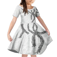 Hawaii Maile Lei Family Matching Short Sleeve Bodycon Dress and Hawaiian Shirt Aloha The Grey Color LT03 Daughter's Dress Grey - Polynesian Pride