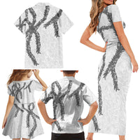 Hawaii Maile Lei Family Matching Short Sleeve Bodycon Dress and Hawaiian Shirt Aloha The Grey Color LT03 - Polynesian Pride