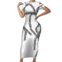 Hawaii Maile Lei Family Matching Short Sleeve Bodycon Dress and Hawaiian Shirt Aloha The Grey Color LT03 Mom's Dress Grey - Polynesian Pride