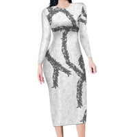 Hawaii Maile Lei Long Sleeve Bodycon Dress Aloha The Grey Color LT03 Long Dress Grey - Polynesian Pride