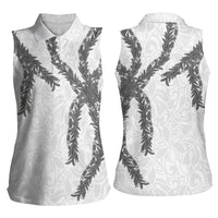Hawaii Maile Lei Women Sleeveless Polo Shirt Aloha The Grey Color