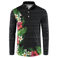 Hawaii Tropical Flowers and Leaves Button Sweatshirt Tapa Pattern Colorful Mode