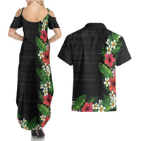 Hawaii Tropical Flowers and Leaves Couples Matching Summer Maxi Dress and Hawaiian Shirt Tapa Pattern Colorful Mode