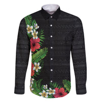 Hawaii Tropical Flowers and Leaves Family Matching Long Sleeve Bodycon Dress and Hawaiian Shirt Tapa Pattern Colorful Mode