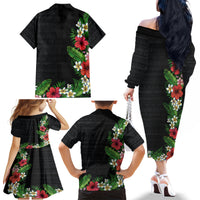 Hawaii Tropical Flowers and Leaves Family Matching Off The Shoulder Long Sleeve Dress and Hawaiian Shirt Tapa Pattern Colorful Mode LT03 - Polynesian Pride