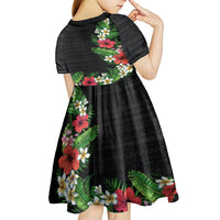 Hawaii Tropical Flowers and Leaves Kid Short Sleeve Dress Tapa Pattern Colorful Mode