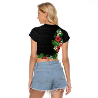 Hawaii Tropical Flowers and Leaves Raglan Cropped T Shirt Tapa Pattern Colorful Mode
