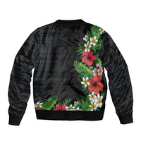Hawaii Tropical Flowers and Leaves Sleeve Zip Bomber Jacket Tapa Pattern Colorful Mode