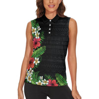 Hawaii Tropical Flowers and Leaves Women Sleeveless Polo Shirt Tapa Pattern Colorful Mode