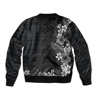 Hawaii Tropical Flowers and Leaves Bomber Jacket Tapa Pattern Grayscale Mode