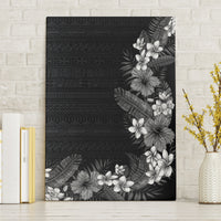 Hawaii Tropical Flowers and Leaves Canvas Wall Art Tapa Pattern Grayscale Mode