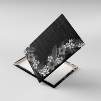Hawaii Tropical Flowers and Leaves Canvas Wall Art Tapa Pattern Grayscale Mode