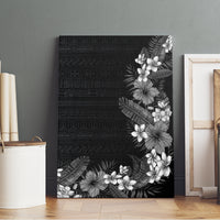 Hawaii Tropical Flowers and Leaves Canvas Wall Art Tapa Pattern Grayscale Mode