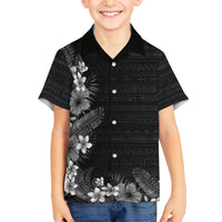 Hawaii Tropical Flowers and Leaves Family Matching Off The Shoulder Long Sleeve Dress and Hawaiian Shirt Tapa Pattern Grayscale Mode LT03 Son's Shirt Grayscale - Polynesian Pride